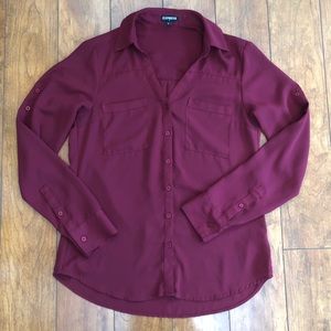 Express Maroon Button Down Dress Shirt